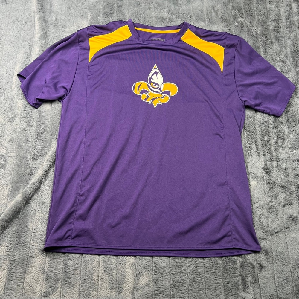 LSU Tigers Majestic Section 101 Purple Gold Fleur De Lis Shirt Mens XL 12463